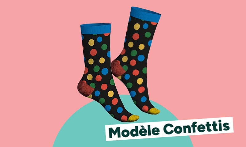 Chaussettes hautes noires à confettis colorés Simply Sox Modèle Confettis.