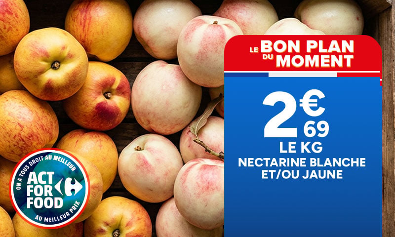 Nectarine blanche et/ou jaune à 2,69€ le kg. Le bon plan du moment.