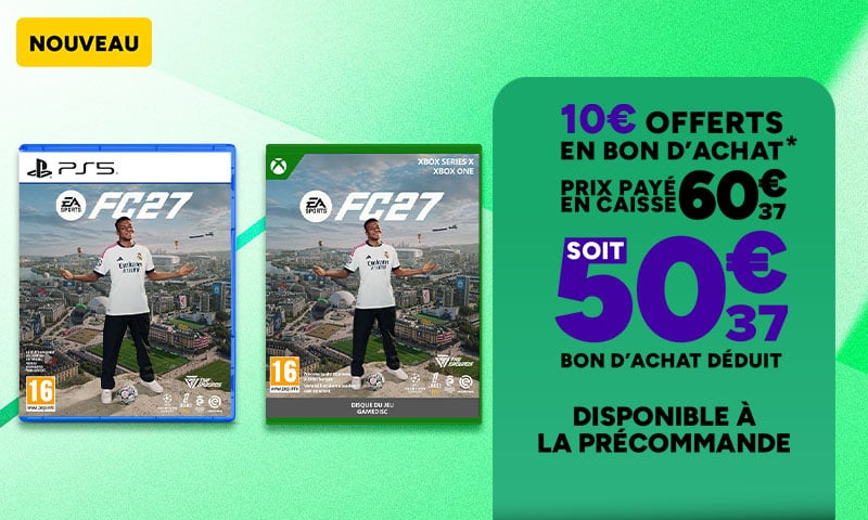 EA Sports FC 27 PS5 et Xbox : 10€ offerts en bon d'achat pour la précommande.
