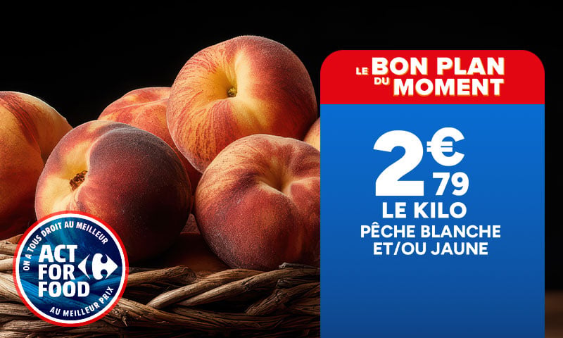 Act For Food : Le bon plan du moment, pêche blanche et/ou jaune à 2,79 € le kilo