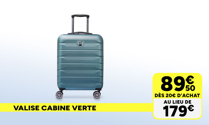 Valise cabine verte Delsey à 89,50€ dès 20€ d'achat au lieu de 179€.