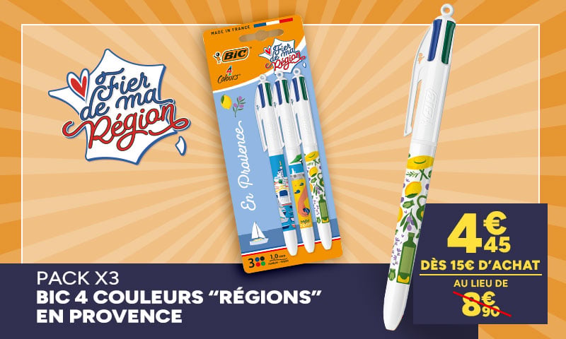 Fier de ma région : Pack x3 BIC 4 Couleurs En Provence à 4,45€ dès 15€ d'achat