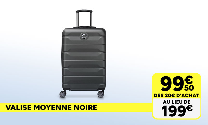 Valise moyenne noire Delsey à 99,50€ dès 20€ d'achat au lieu de 199€.