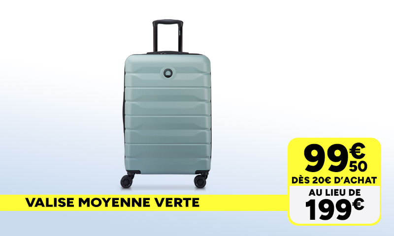Valise moyenne verte Delsey à 99,50€ dès 20€ d'achat au lieu de 199€.