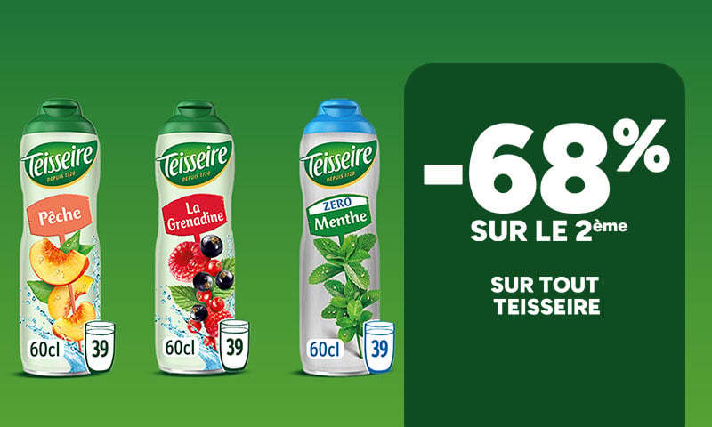 Promo Teisseire : -68% sur le 2ème sur tout Teisseire.