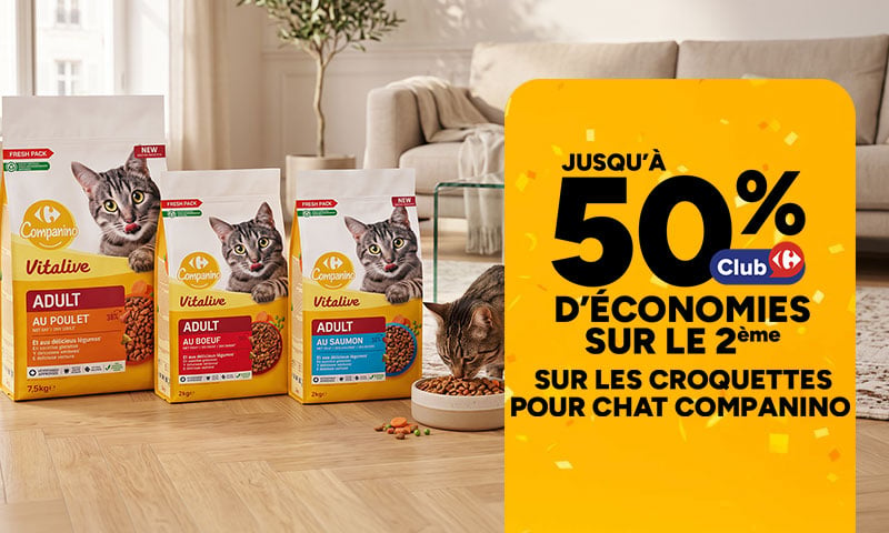 Jusqu'à 50% d'économies sur le 2ème sur les croquettes pour chat companino