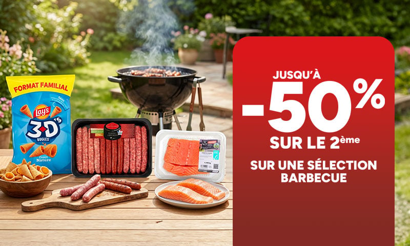 Jusqu'à -50% sur le 2ème sur une sélection barbecue chez Carrefour.