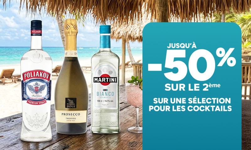 Jusqu'à -50% sur le 2ème sur une sélection pour les cocktails
