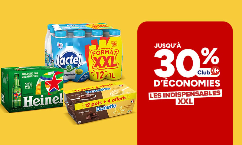 Jusqu'à 30% d'économies Club sur les indispensables XXL Carrefour.