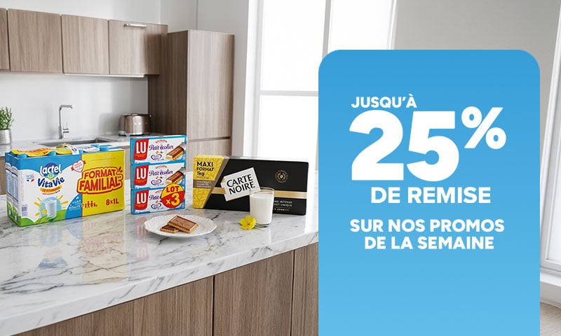 Promos de la semaine : jusqu'à 25% de remise sur une sélection de produits.