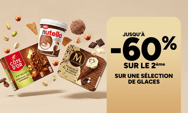 Jusqu'à -60% sur le 2ème sur une sélection de glaces