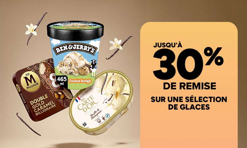 Jusqu'à 30% de remise sur une sélection de glaces.