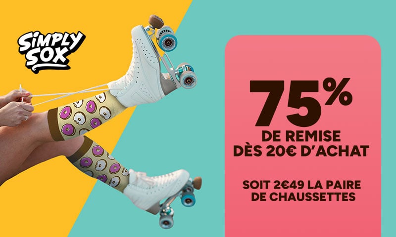 Simply Sox : 75% de remise dès 20€ d'achat soit 2€49 la paire de chaussettes