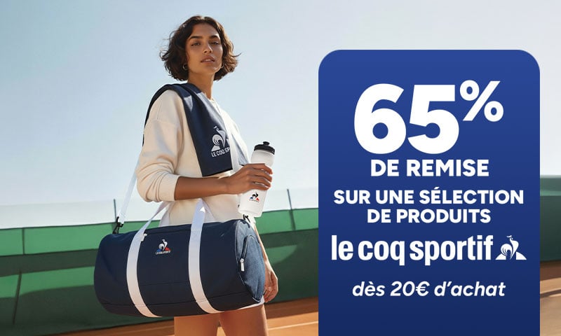 Le Coq Sportif : 65% de remise dès 20€ d'achat sur une sélection de produits.