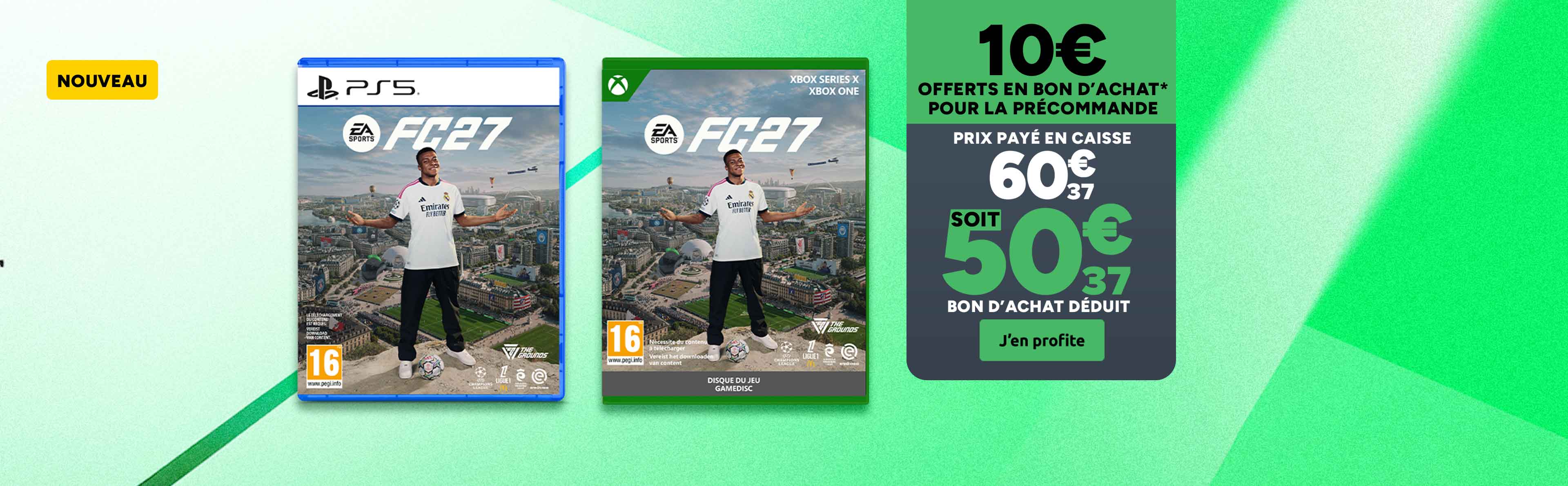 EA Sports FC 27 PS5 et Xbox : 10€ offerts en bon d'achat pour la précommande.