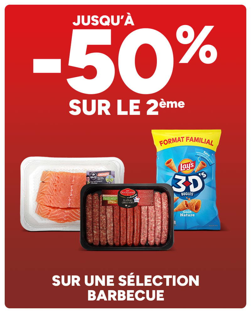 Jusqu'à -50% sur le 2ème sur une sélection barbecue Carrefour.