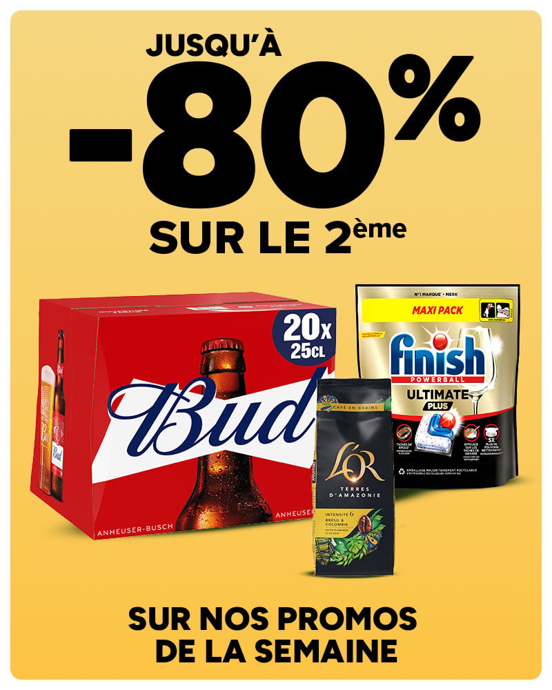 Jusqu'à -80% sur le 2ème sur nos promos de la semaine.