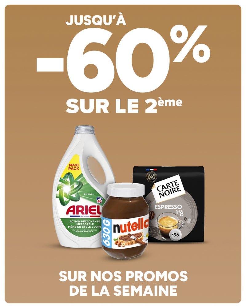 Jusqu'à -60% sur le 2ème sur nos promos de la semaine
