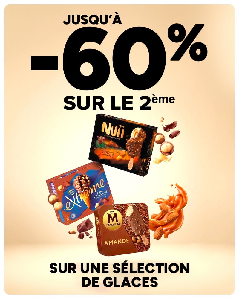 Jusqu'à -60% sur le 2ème sur une sélection de glaces