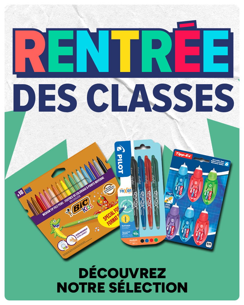 Bannière Rentrée des classes avec fournitures Bic Kids, Pilot et Tipp-Ex.