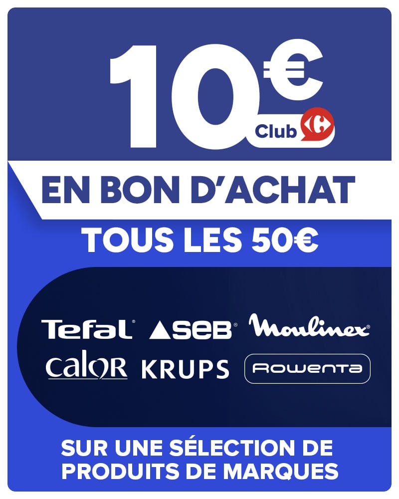 10€ en bon d'achat tous les 50€ sur une sélection de produits de marques.