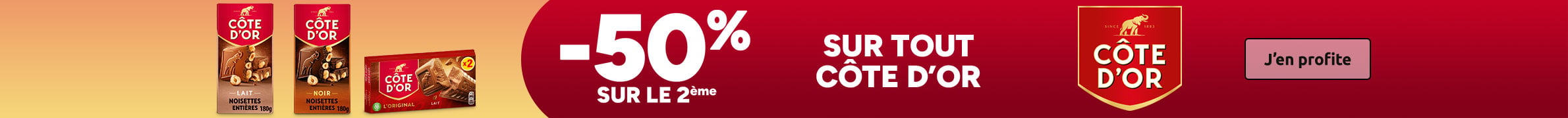 -50% sur le 2ème sur tout Côte d'Or.