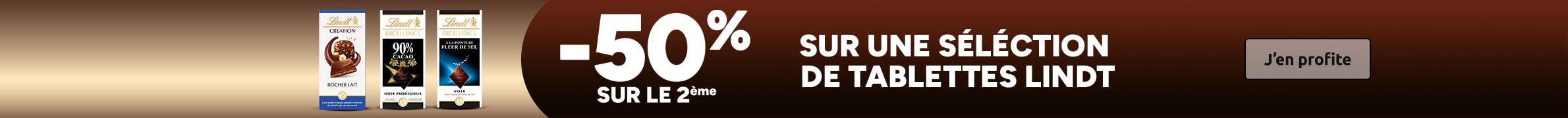 -50% sur le 2ème sur une sélection de tablettes Lindt