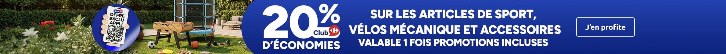 20% d'économies Club Carrefour sur les articles de sport, vélos et accessoires.