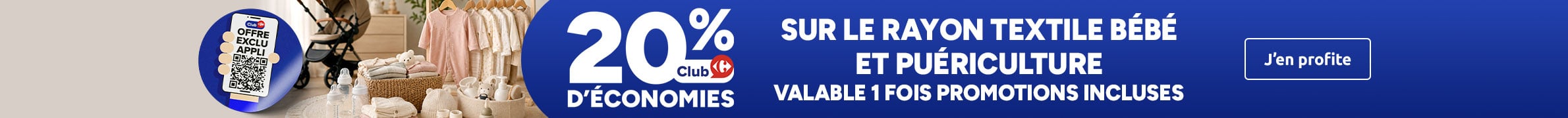 20% d'économies Club Carrefour sur le rayon textile bébé et puériculture