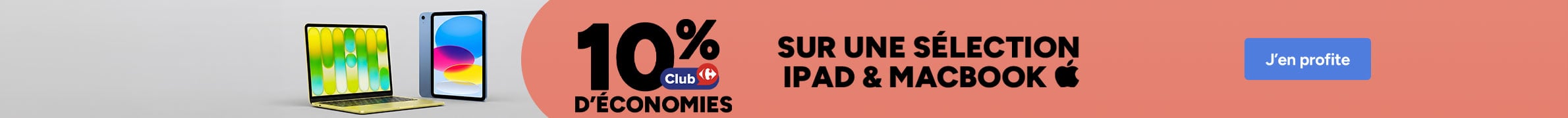 10% d'économies Club sur une sélection d'iPad et MacBook Apple.