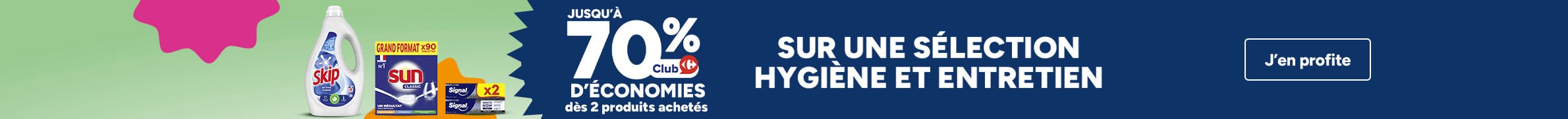 Jusqu'à 70% d'économies Club Carrefour dès 2 produits hygiène et entretien