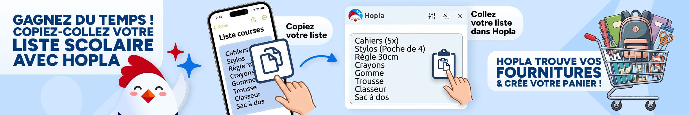 Gagnez du temps ! Copiez-collez votre liste scolaire avec Hopla.