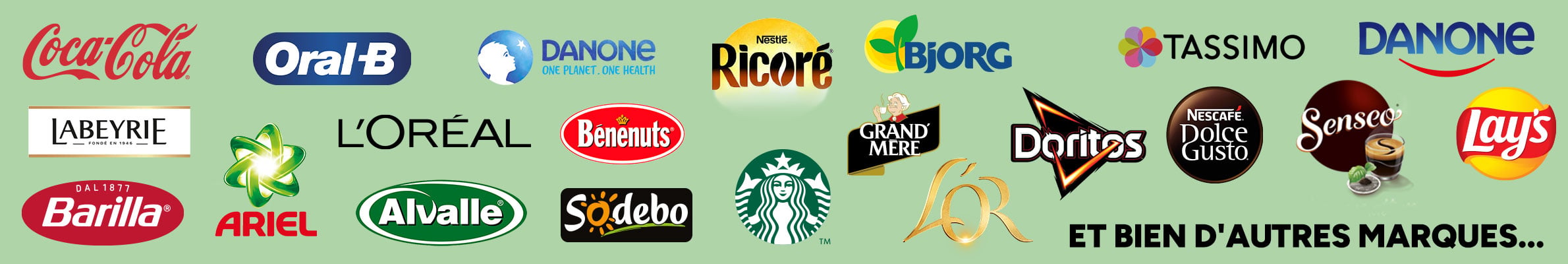 Découvrez nos marques partenaires : Coca-Cola, Danone, L'Oréal, Ariel et plus