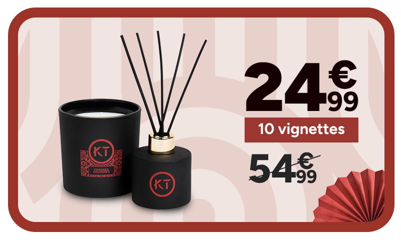 Offre KM : Bougie et diffuseur à 24,99€ avec 10 vignettes.