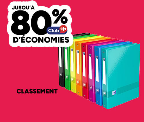 Jusqu'à 80% d'économies Club Carrefour sur des fournitures pour le classement