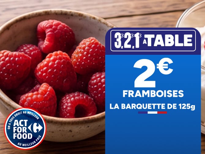 Framboises Carrefour à 2€ la barquette de 125g