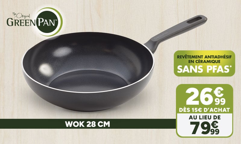 GreenPan Wok 28 cm à 26,99€ dès 15€ d'achat au lieu de 79,99€