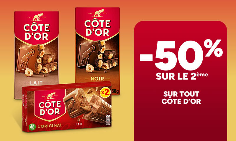 -50% sur le 2ème sur tout Côte d'Or.