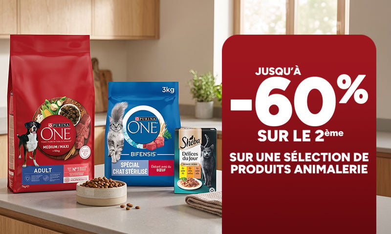Jusqu'à -60% sur le 2ème sur une sélection de produits animalerie