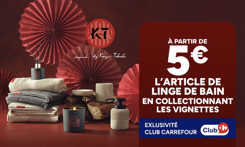Opération KT : Linge de bain à partir de 5€ avec vignettes Club Carrefour.