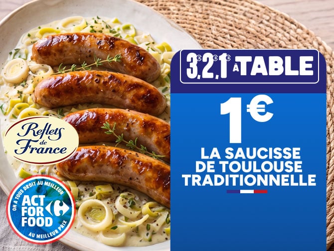 Saucisse de Toulouse traditionnelles Reflets de France à 1€