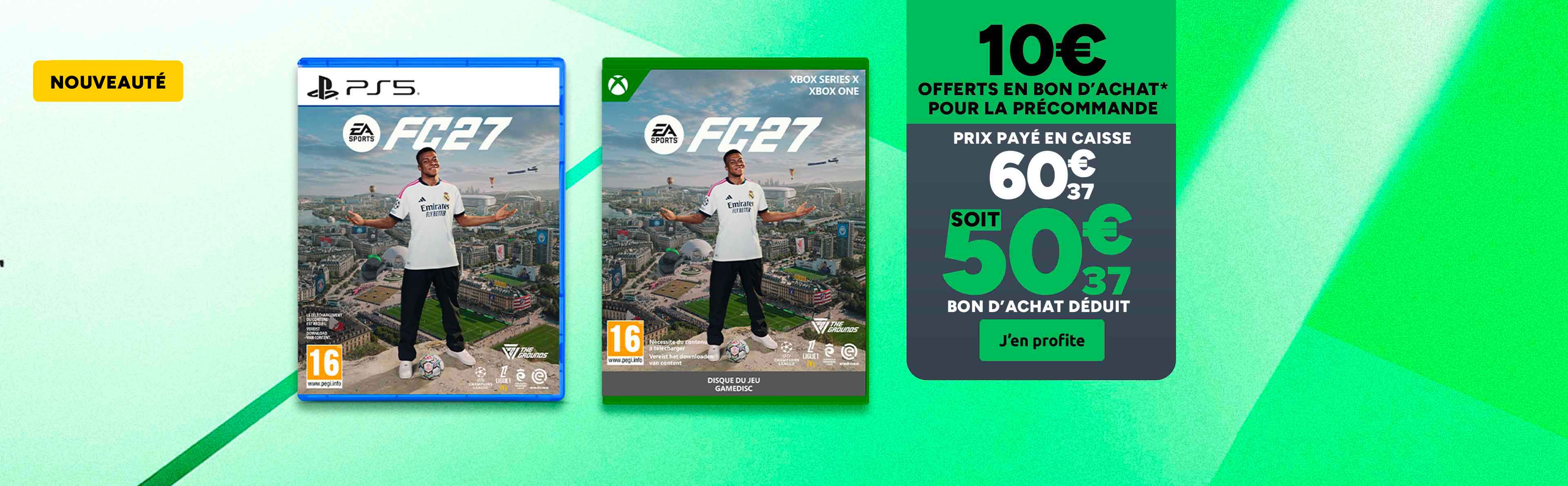 EA Sports FC 27 PS5 et Xbox : 10€ offerts en bon d'achat pour la précommande.
