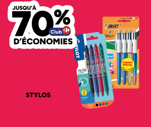 Stylos : jusqu'à 70% d'économies Club Carrefour sur stylos Pilot et Bic.