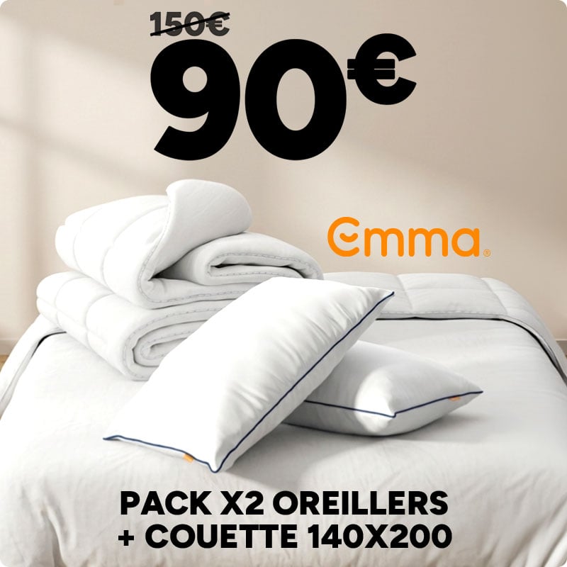 Pack Emma 2 oreillers + couette 140x200 à 90€