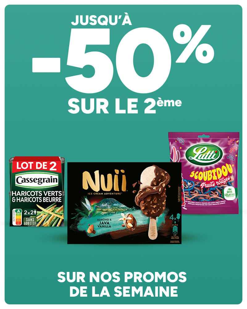 Jusqu'à -50% sur le 2ème sur nos promos de la semaine.