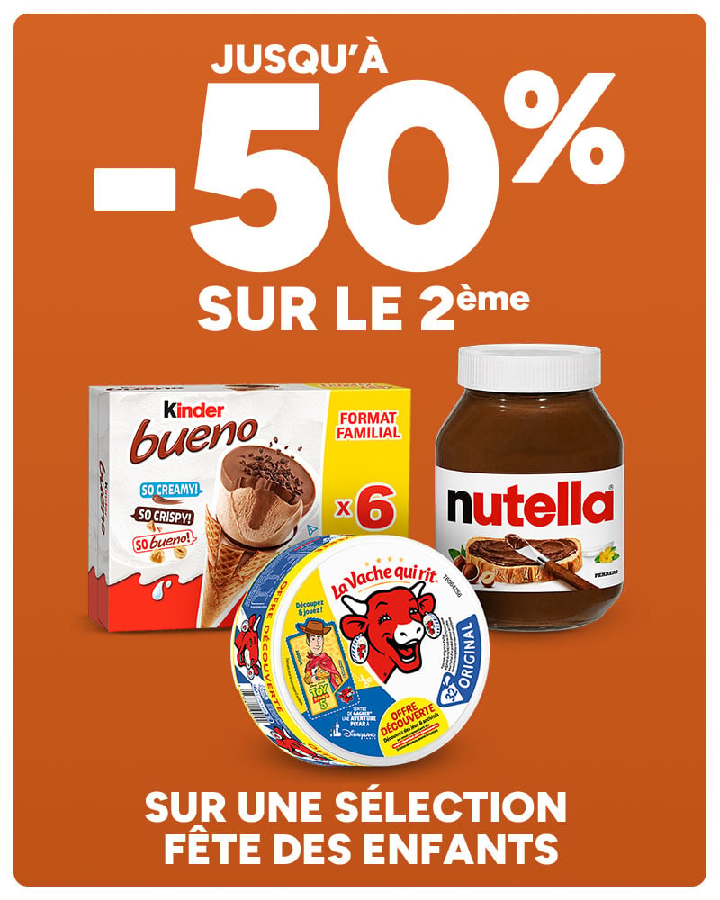 Jusqu'à -50% sur le 2ème sur une sélection Fête des enfants