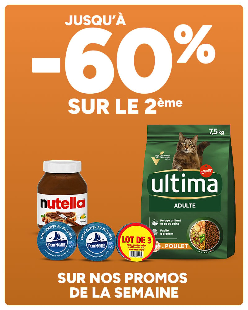 Jusqu'à -60% sur le 2ème sur nos promos de la semaine