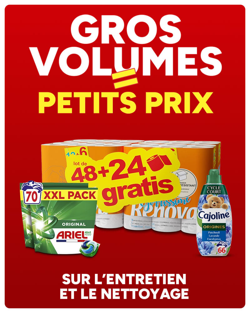 Gros volumes = petits prix sur l'entretien et le nettoyage