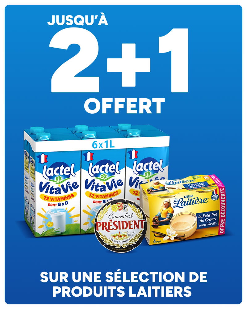 2+1 offert sur une sélection de produits laitiers