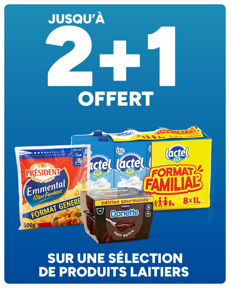 Jusqu'à 2+1 offert sur une sélection de produits laitiers
